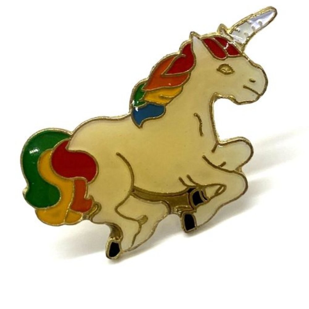 Vintage Rainbow Unicorn Fantasy 80's 90's Enamel Lapel Pride Backpack Pin‎ Y2K